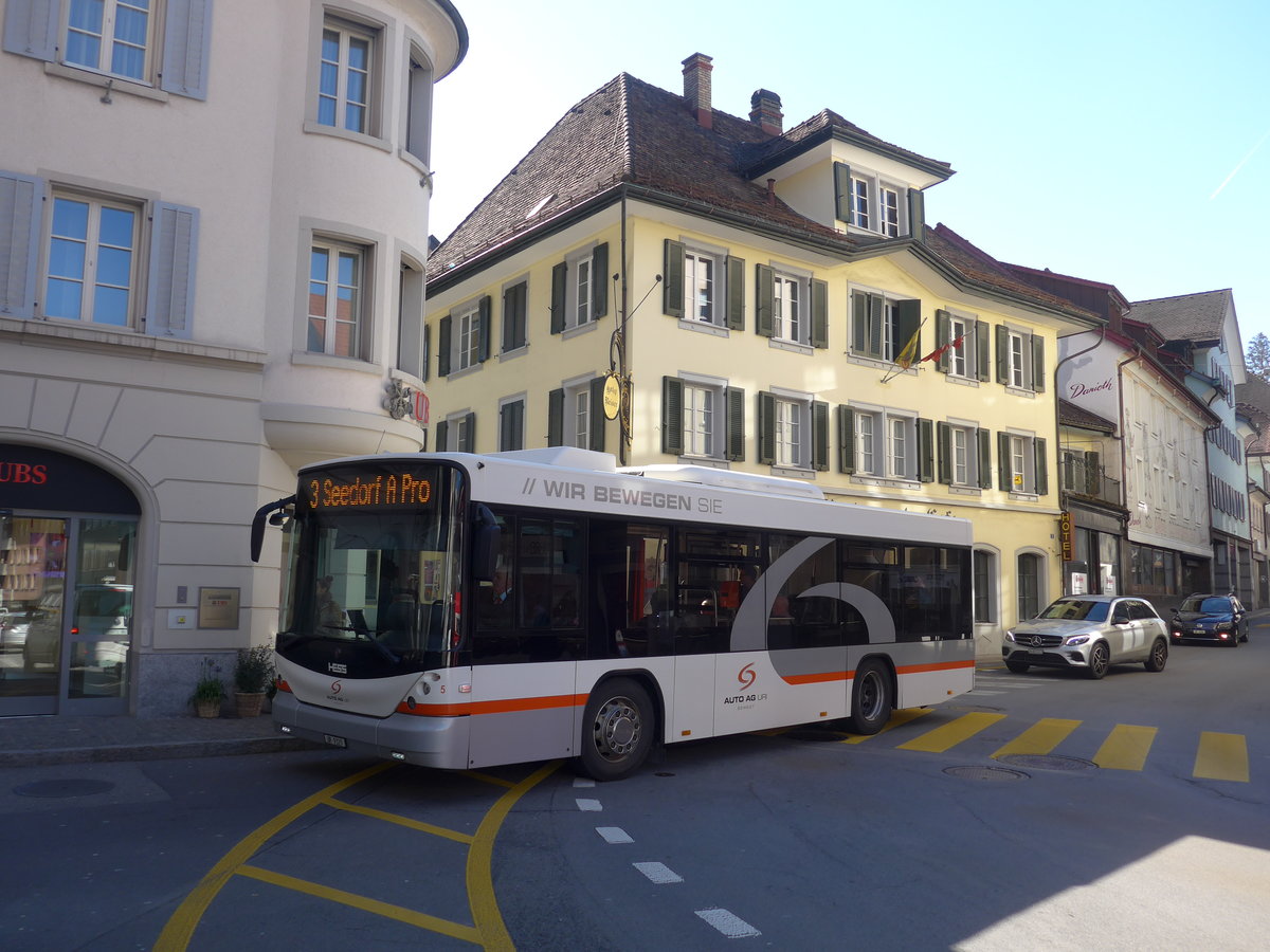 (202'795) - AAGU Altdorf - Nr. 5/UR 9329 - Scania/Hess am 22. M�rz 2019 in Altdorf, Telldenkmal