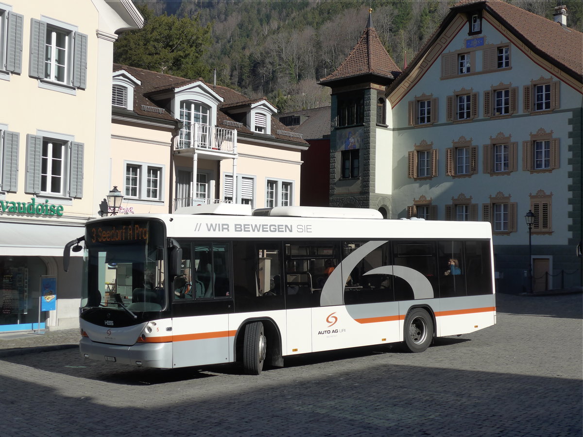 (202'796) - AAGU Altdorf - Nr. 5/UR 9329 - Scania/Hess am 22. M�rz 2019 in Altdorf, Telldenkmal