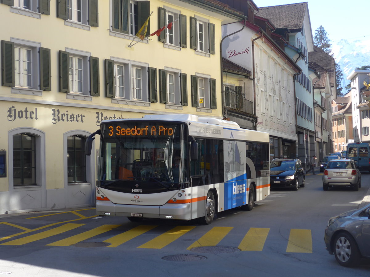 (202'805) - AAGU Altdorf - Nr. 4/UR 9234 - Scania/Hess am 22. M�rz 2019 in Altdorf, Telldenkmal