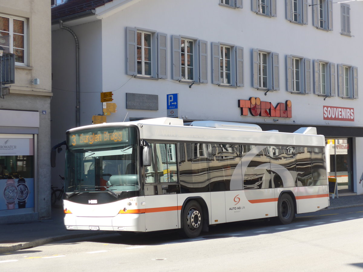 (202'809) - AAGU Altdorf - Nr. 8/UR 9058 - Scania/Hess am 22. M�rz 2019 in Altdorf, Telldenkmal