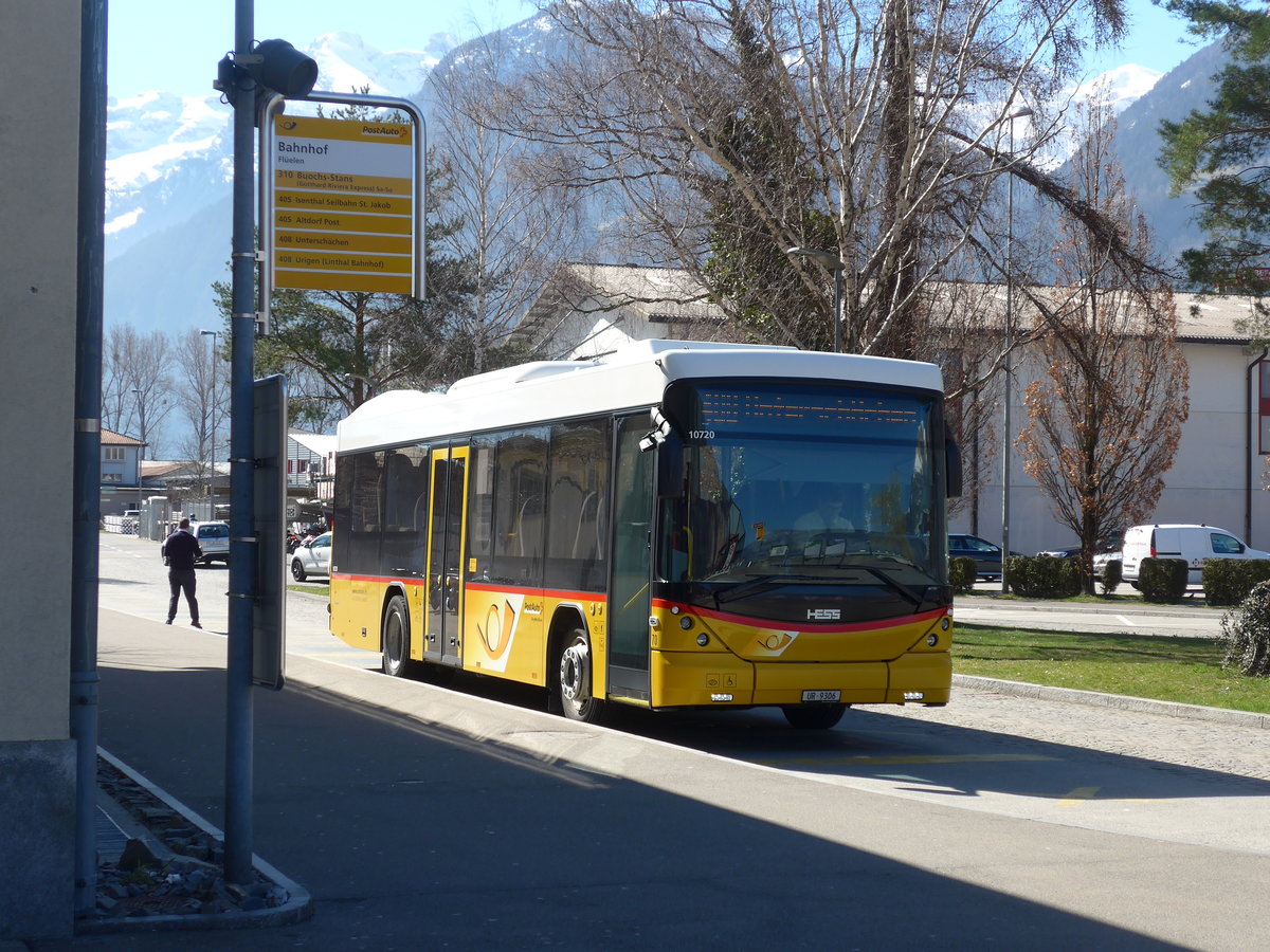 (202'819) - AAGU Altdorf - Nr. 70/UR 9306 - Scania/Hess am 22. M�rz 2019 beim Bahnhof Fl�elen