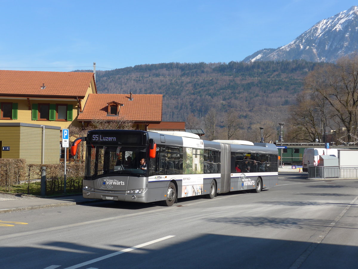 (202'879) - AAGR Rothenburg - Nr. 13/LU 233'710 - Solaris am 22. M�rz 2019 beim Bahnhof Alpnachstad