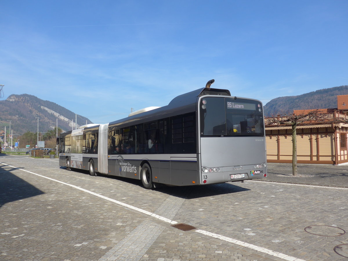 (202'880) - AAGR Rothenburg - Nr. 13/LU 233'710 - Solaris am 22. M�rz 2019 beim Bahnhof Alpnachstad