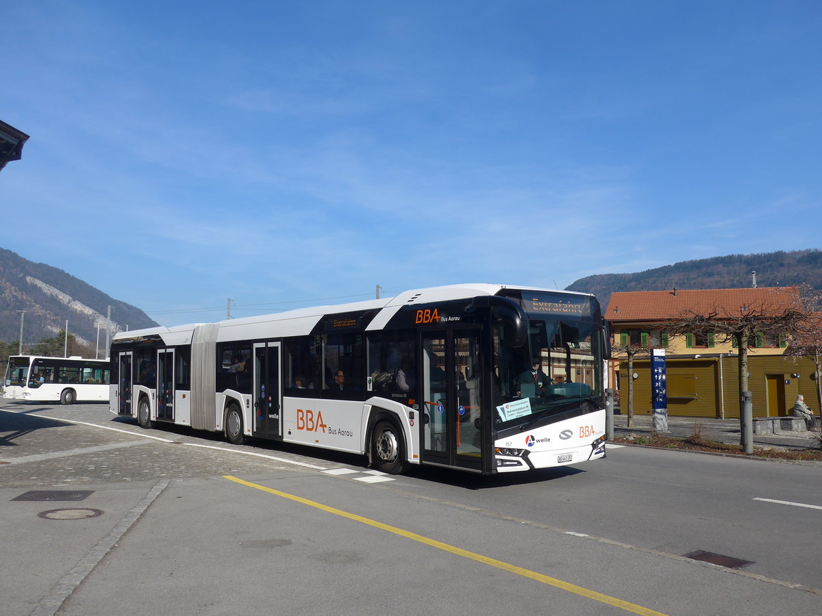 (202'884) - BBA Aarau - Nr. 157/AG 441'157 - Solaris am 22. M�rz 2019 beim Bahnhof Alpnachstad