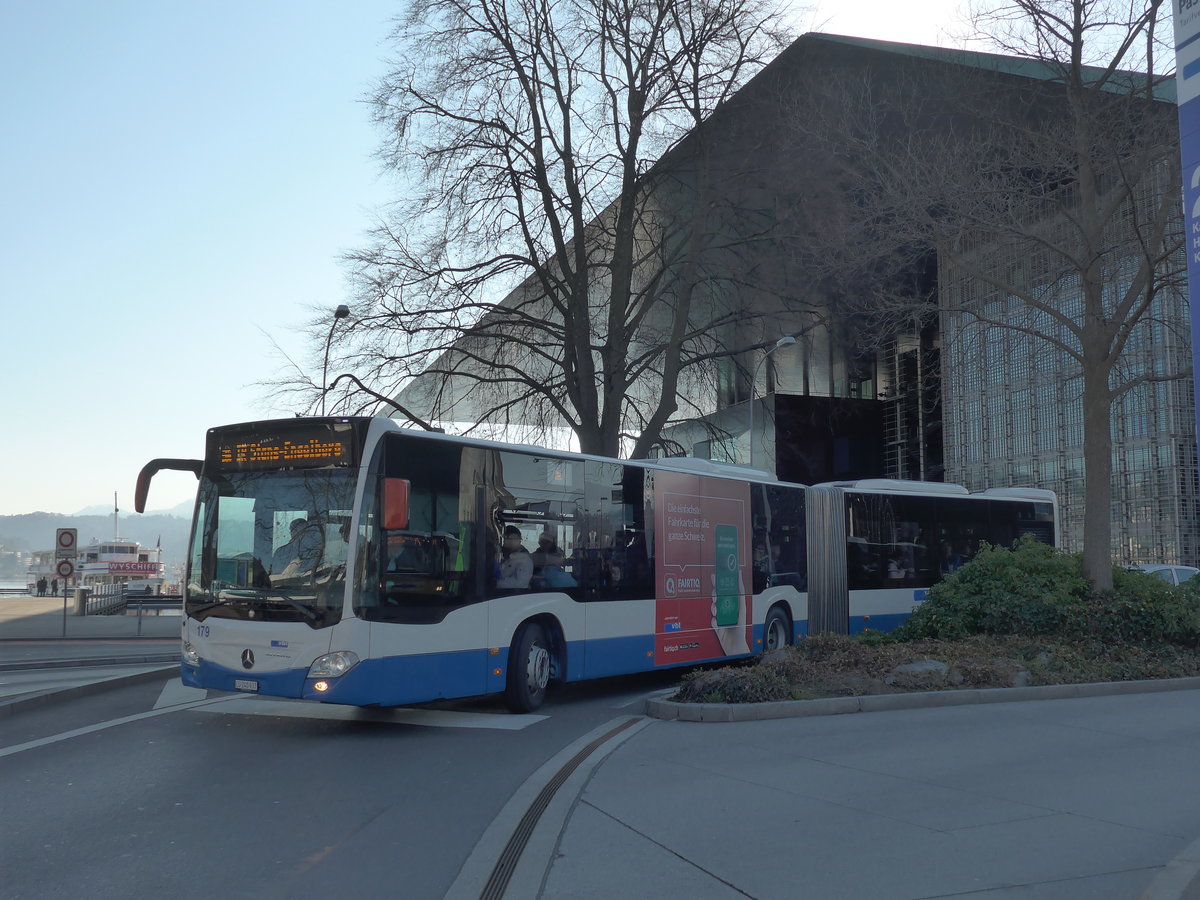 (202'927) - VBL Luzern - Nr. 179/LU 240'937 - Mercedes am 23. M�rz 2019 beim Bahnhof Luzern