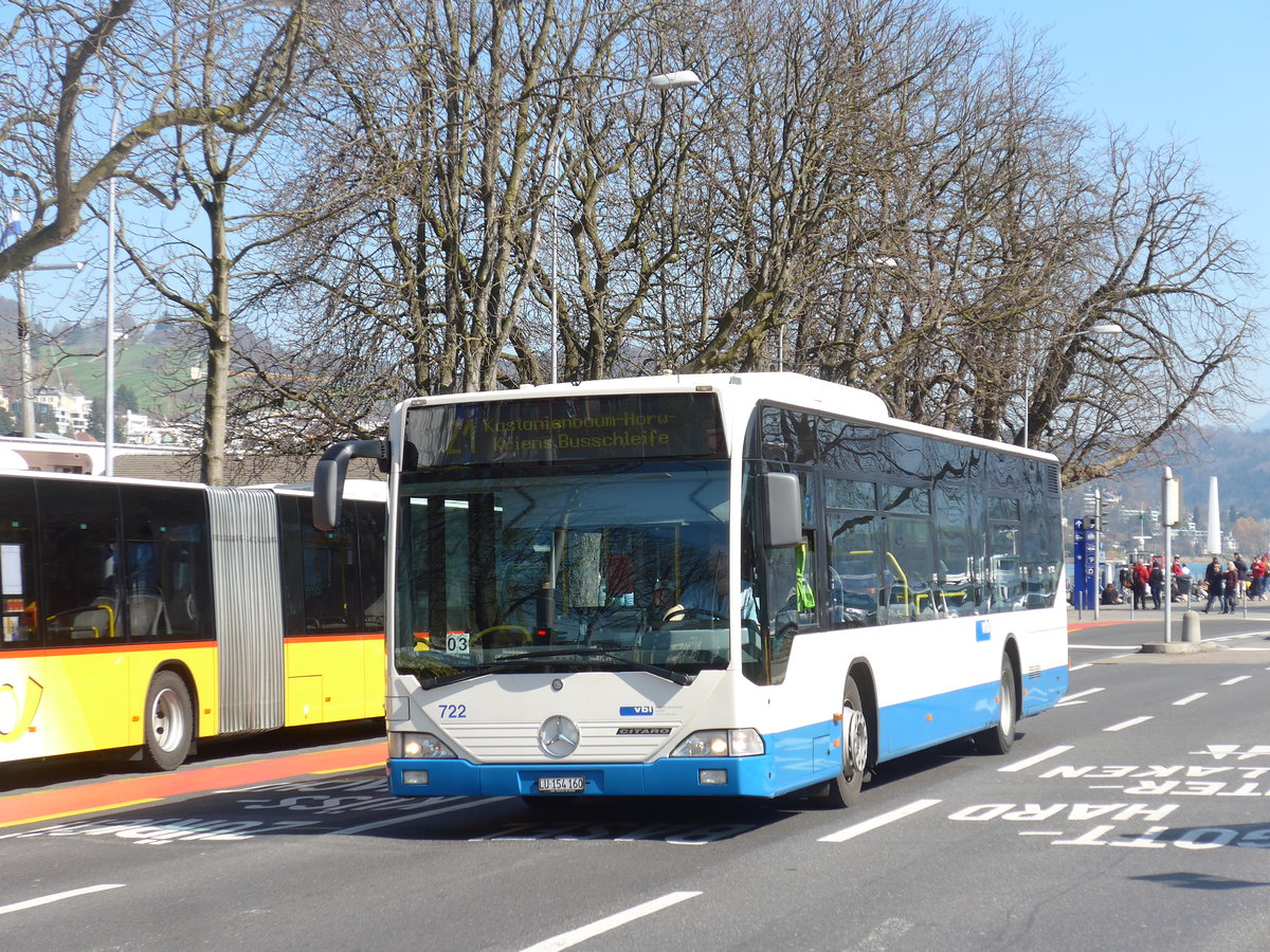 (202'969) - VBL Luzern - Nr. 722/LU 154'160 - Mercedes (ex Heggli, Kriens Nr. 722) am 23. M�rz 2019 beim Bahnhof Luzern