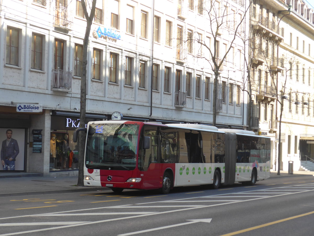 (203'069) - TPF Fribourg - Nr. 593/FR 300'438 - Mercedes am 24. M�rz 2019 beim Bahnhof Fribourg
