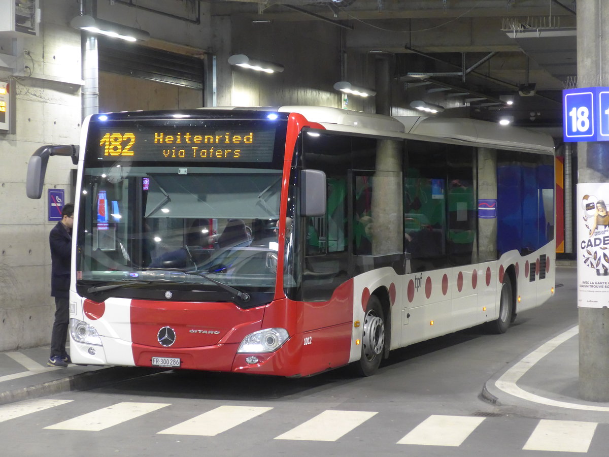 (203'263) - TPF Fribourg - Nr. 1012/FR 300'286 - Mercedes am 24. M�rz 2019 in Fribourg, Busbahnhof