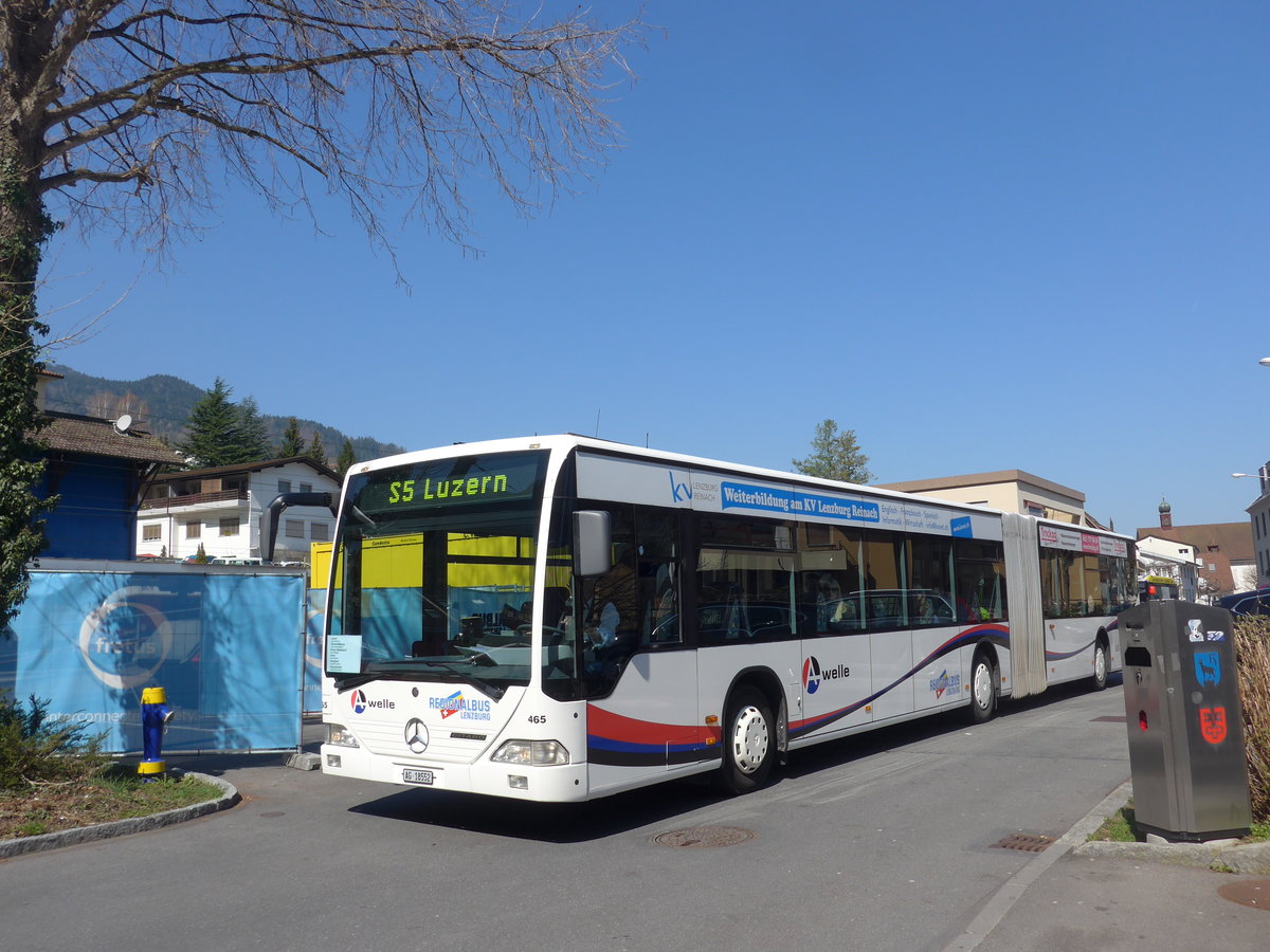 (203'325) - Knecht, Windisch - Nr. 465/AG 18'552 - Mercedes (ex Nr. 65) am 30. M�rz 2019 beim Bahnhof Hergiswil