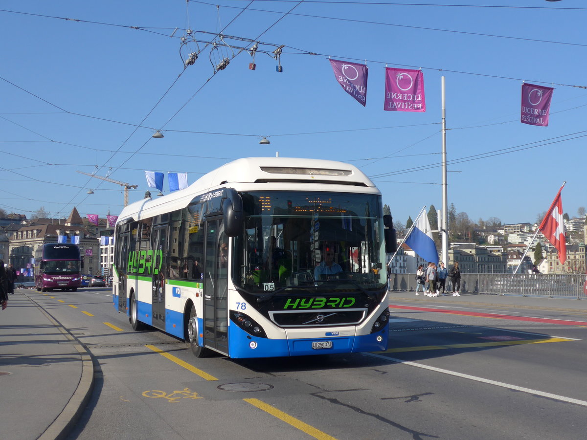 (203'359) - VBL Luzern - Nr. 78/LU 250'373 - Volvo am 30. M�rz 2019 in Luzern, Bahnhofbr�cke