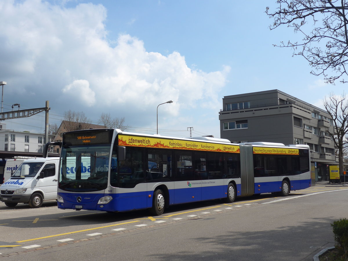 (203'516) - VZO Gr�ningen - Nr. 143/ZH 920'143 - Mercedes am 7. April 2019 beim Bahnhof K�snacht