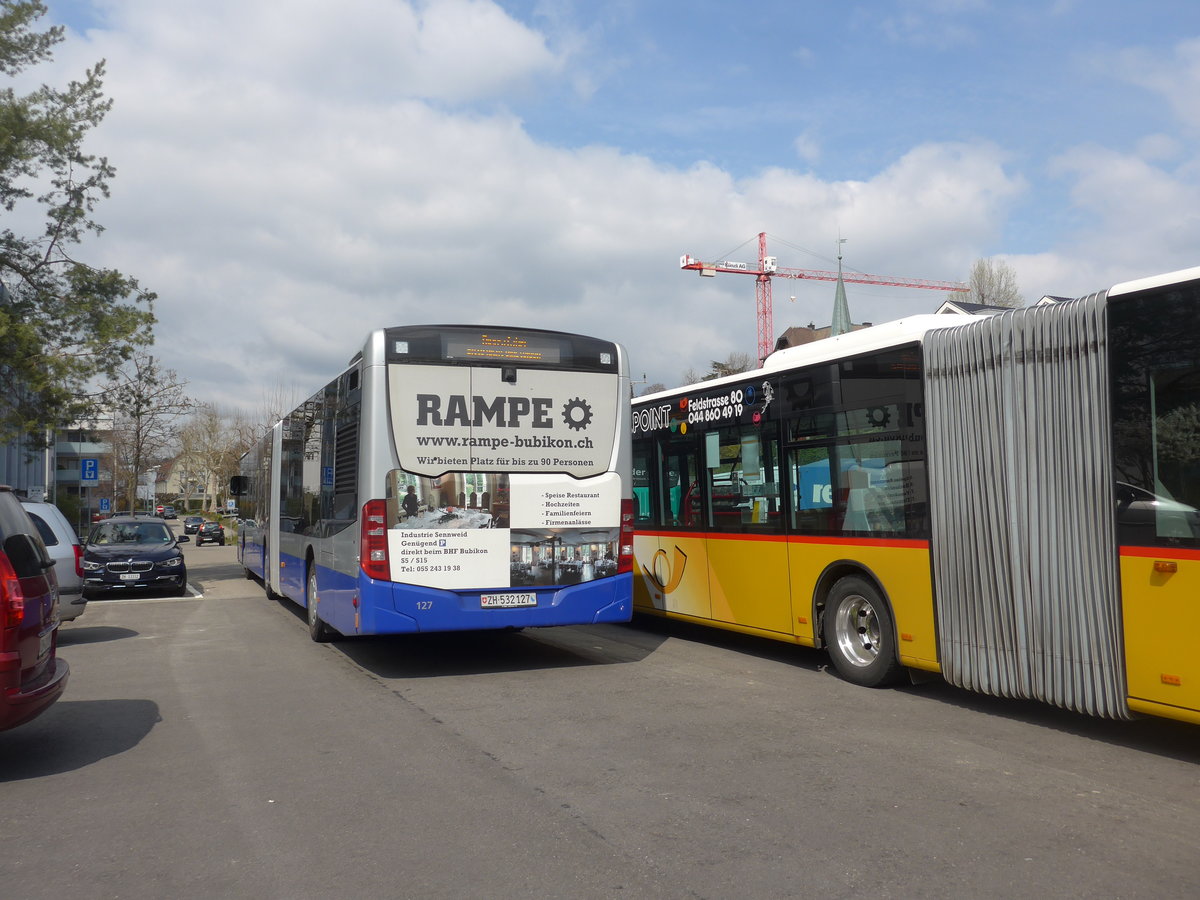 (203'524) - VZO Gr�ningen - Nr. 127/ZH 532'127 - Mercedes am 7. April 2019 beim Bahnhof K�snacht