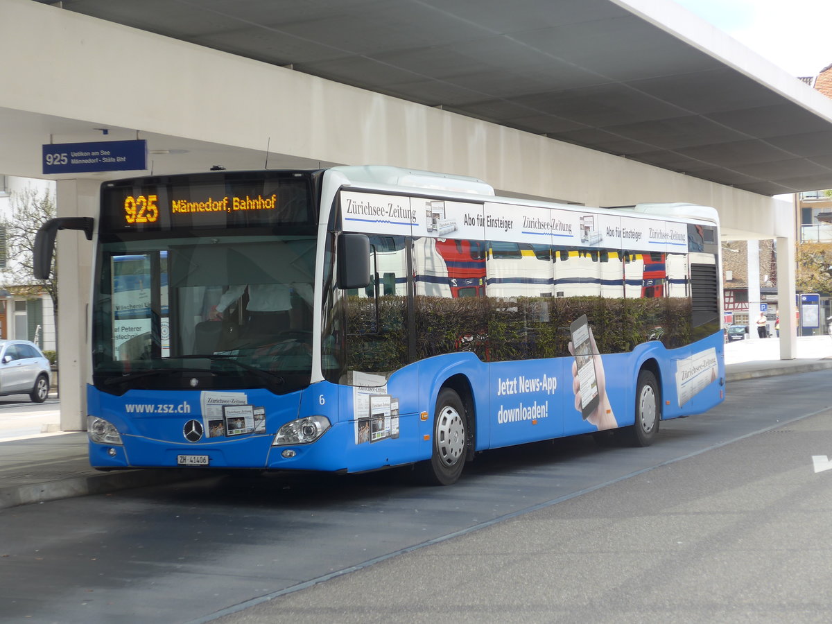 (203'536) - VZO Gr�ningen - Nr. 6/ZH 41'406 - Mercedes am 7. April 2019 beim Bahnhof Meilen