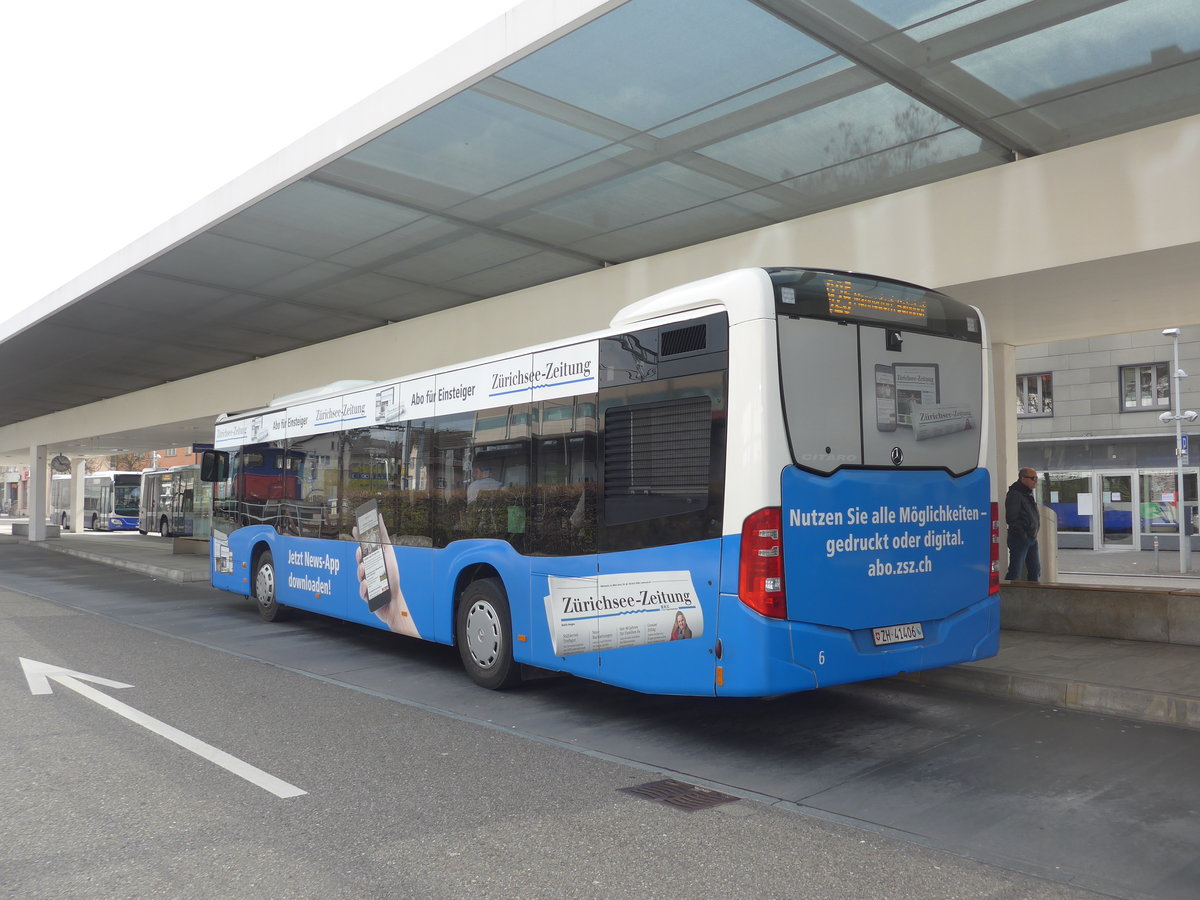 (203'537) - VZO Gr�ningen - Nr. 6/ZH 41'406 - Mercedes am 7. April 2019 beim Bahnhof Meilen