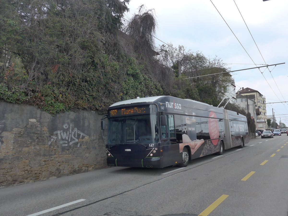 (203'622) - transN, La Chaux-de-Fonds - Nr. 147 - Hess/Hess Gelenktrolleybus (ex TN Neuch�tel Nr. 147) am 13. April 2019 beim Bahnhof Neuch�tel