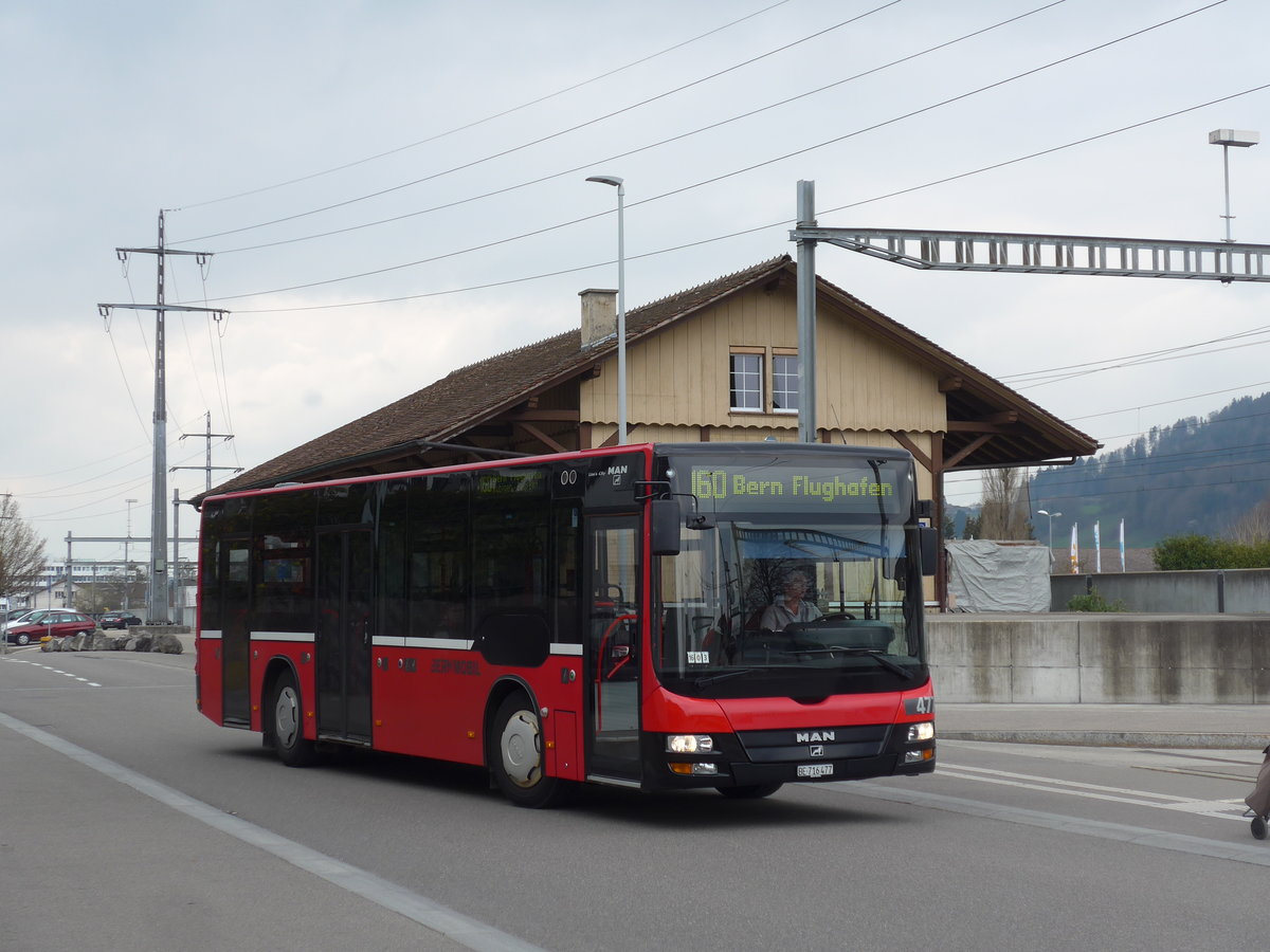 (203'655) - Bernmobil, Bern - Nr. 477/BE 716'477 - MAN/G�ppel (ex Peyer, Niederwangen Nr. 377) am 14. April 2019 beim Bahnhof M�nsingen