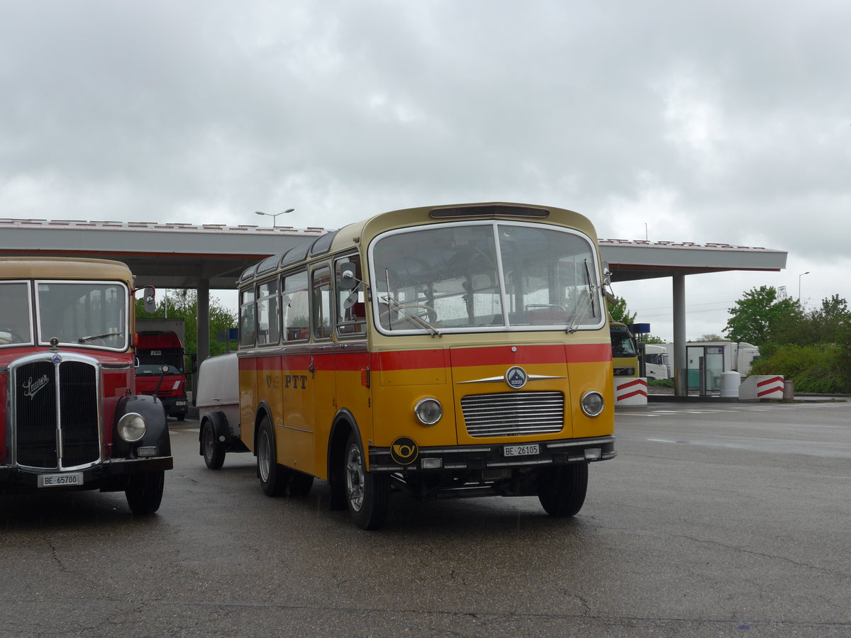 (203'924) - Aus der Schweiz: Schmid, Th�rishaus - Nr. 9/BE 26'105 - Saurer/R&J (ex Geiger, Adelboden Nr. 9) am 26. April 2019 in Orschwiller, Rastst�tte