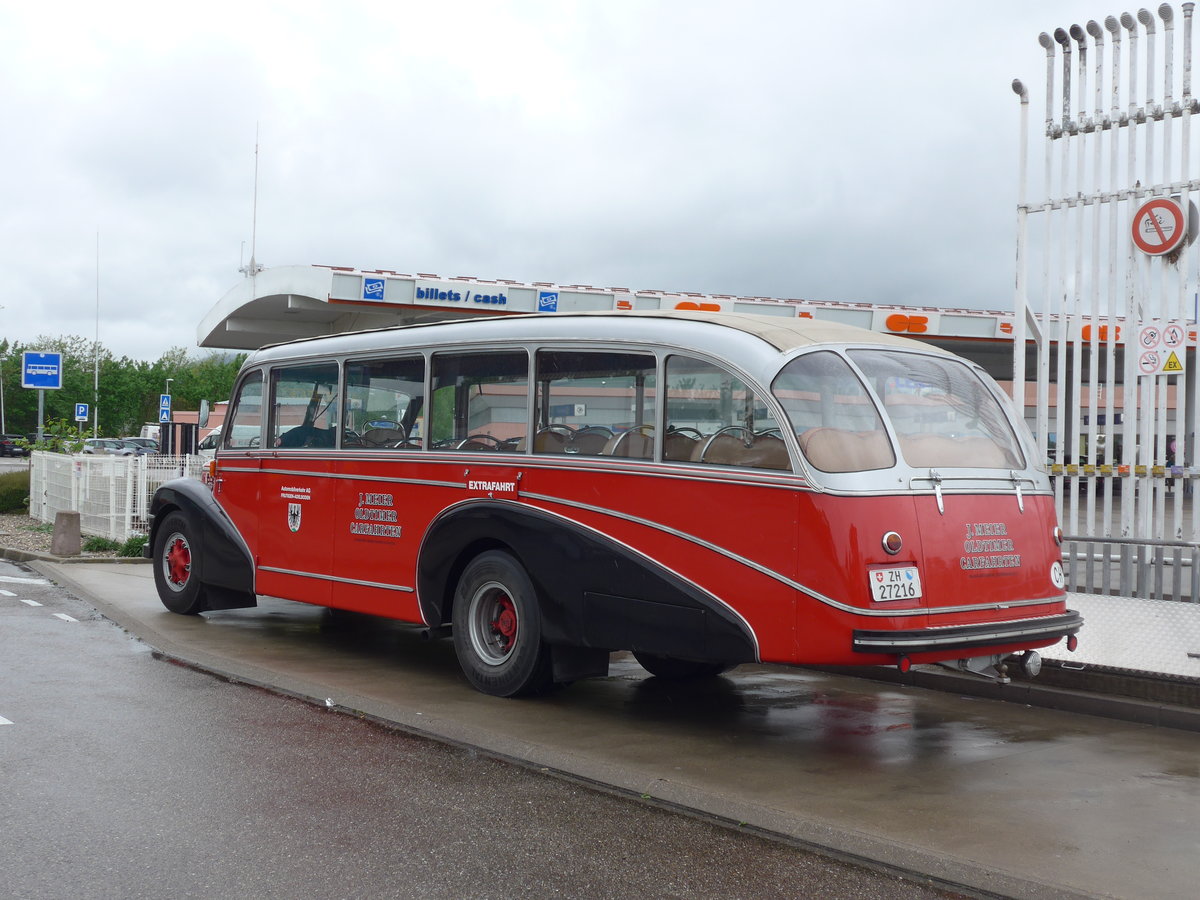(203'937) - Aus der Schweiz: Meier, Gr�t - Nr. 12/ZH 27'216 - FBW/R&J (ex Wespe, Altst�tten; ex AFA Adelboden Nr. 12) am 26. April 2019 in Orschwiller, Rastst�tte