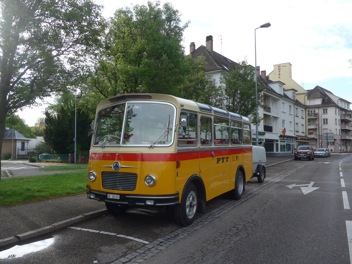 (204'460) - Aus der Schweiz: Schmid, Th�rishaus - Nr. 9/BE 26'105 - Saurer/R&J (ex Geiger, Adelboden Nr. 9) am 28. April 2019 beim Bahnhof Haguenau