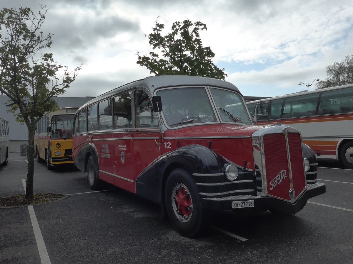 (204'485) - Aus der Schweiz: Meier, Gr�t - Nr. 12/ZH 27'216 - FBW/R&J (ex Wespe, Altst�tten; ex AFA Adelboden Nr. 12) am 28. April 2019 in Haguenau, Parkplatz