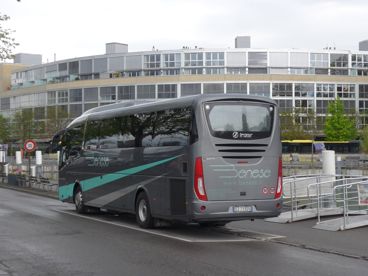 (204'565) - Aus Italien: Benese, Cuneo - EZ-713 SV - Scania/Irizar am 4. Mai 2019 bei der Schiffl�ndte Thun