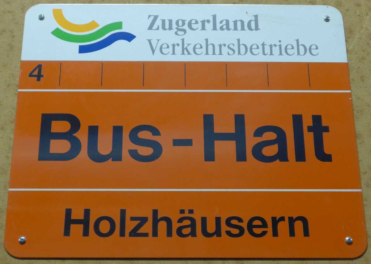 (205'239) - Zugerland Verkehrsbetriebe-Haltestellenschild - Holzh�usern - am 18. Mai 2019 in Neuheim, ZDT