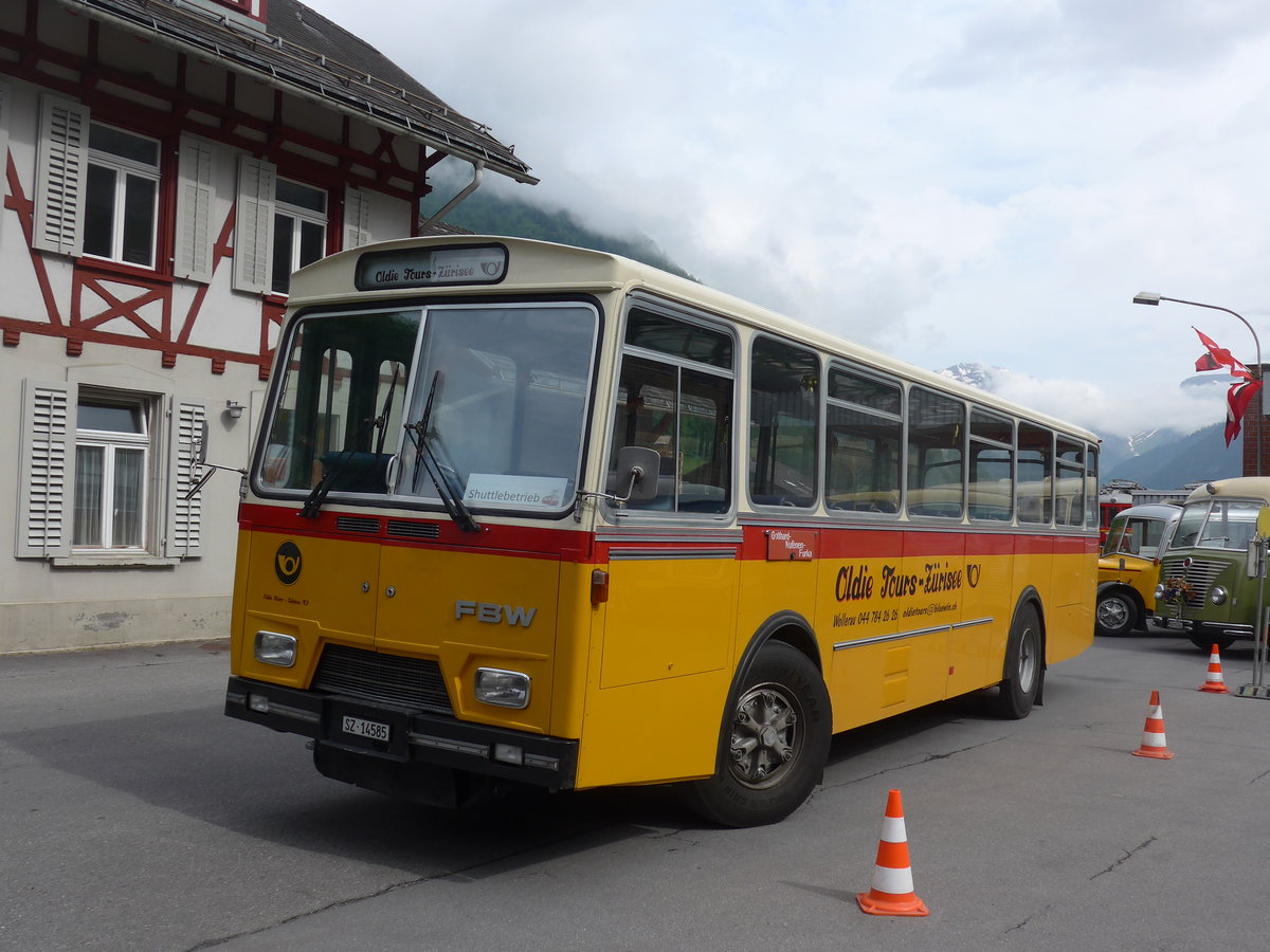 (206'273) - Oldie-Tours Z�risee, Wollerau - Nr. 15/SZ 14'585 - FBW/Hess am 15. Juni 2019 in Elm, Station