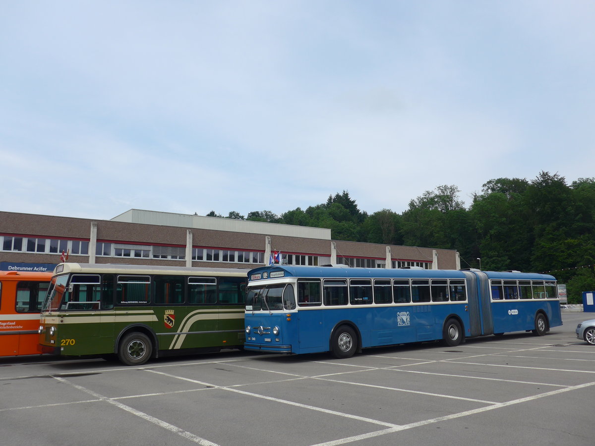 (206'605) - SVB Bern (Bernmobil historique) - Nr. 270/BE 113'270 - FBW/SWS-Gangloff + VBZ Z�rich (TMZ) - Nr. 540/ZH 315'491 - Saurer/Saurer (ex Nr. 7540; ex Nr. 540) am 22. Juni 2019 in Emmenbr�cke, Debrunner Acifer