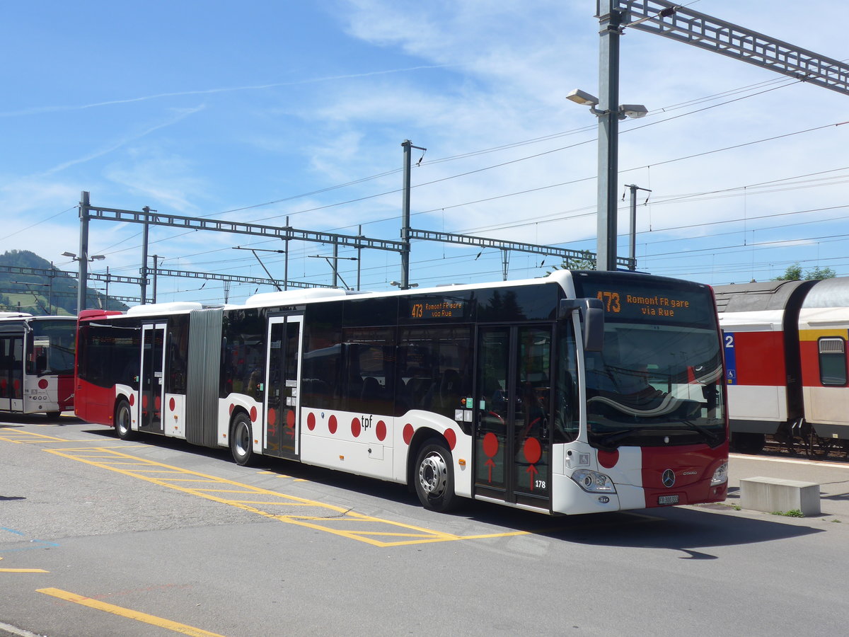 (206'785) - TPF Fribourg - Nr. 178/FR 300'333 - Mercedes am 24. Juni 2019 beim Bahnhof Pal�zieux