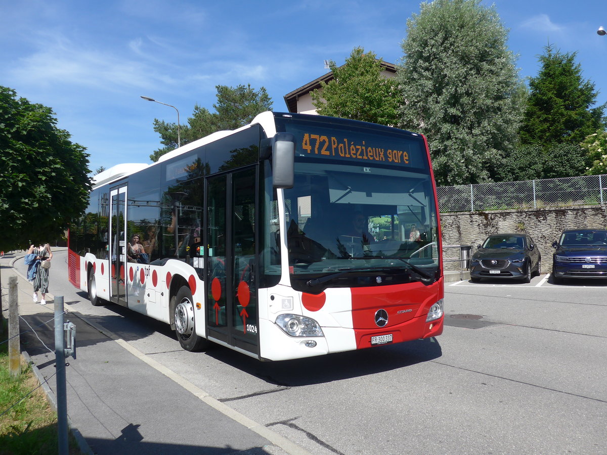 (206'843) - TPF Fribourg - Nr. 1024/FR 300'337 - Mercedes am 24. Juni 2019 beim Bahnhof Pal�zieux