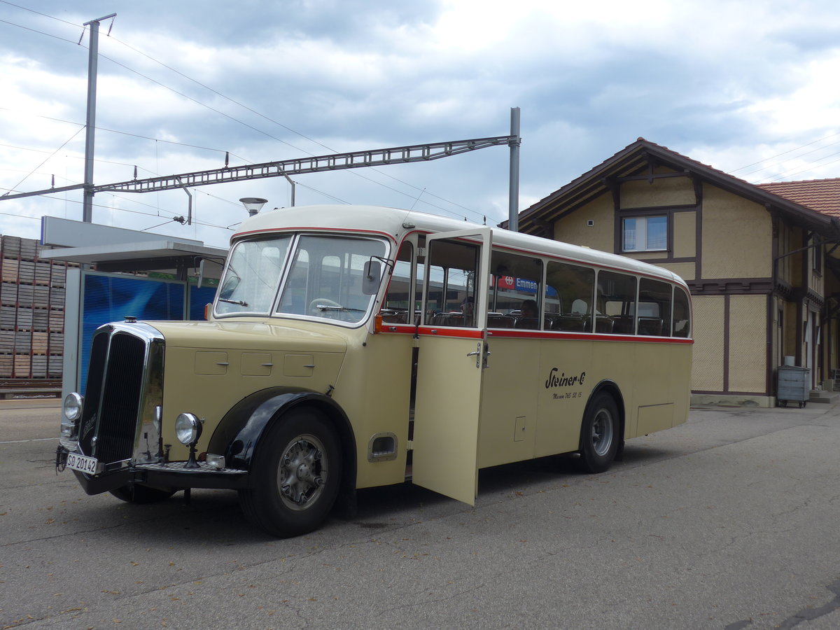 (207'462) - Steiner, Messen - SO 20'142 - Berna/Hess (ex B�rtschi, Biberen) am 7. Juli 2019 beim Bahnhof Emmenmatt