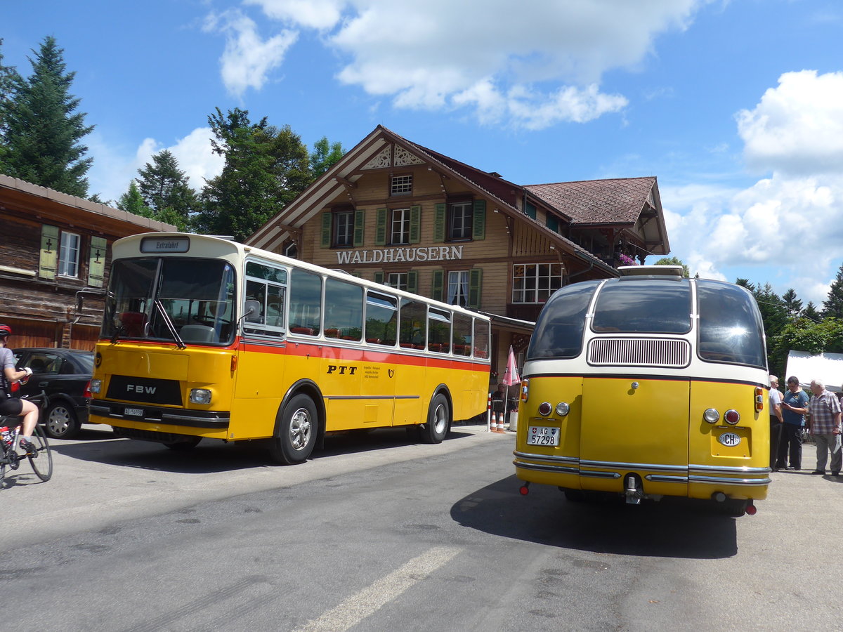 (207'492) - Birchler, Remetschwil - AG 54'039 - FBW/T�scher (ex Gerber, Winkel; ex Eggenberger, M�riken; ex Tanner, Bubendorf; ex P 24'803) + Zimmerli J., Oftringen - AG 57'298 - Berna/T�scher (ex Stutz, Oberlunkhofen; ex Leu, Schongau; ex Wicki, Bremgarten; ex P 22'054; ex P 20'704) am 7. Juli 2019 in Waldh�usern, Kurhaus