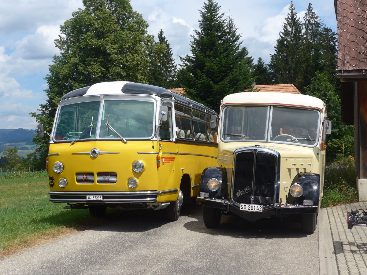 (207'506) - Zimmerli J., Oftringen - AG 57'298 - Berna/T�scher (ex Stutz, Oberlunkhofen; ex Leu, Schongau; ex Wicki, Bremgarten; es P 22'054; ex P 20'704) + Steiner, Messen - SO 20142 - Berna/Hess (ex B�rtschi, Biberen) am 7. Juli 2019 in Waldh�usern, Kurhaus