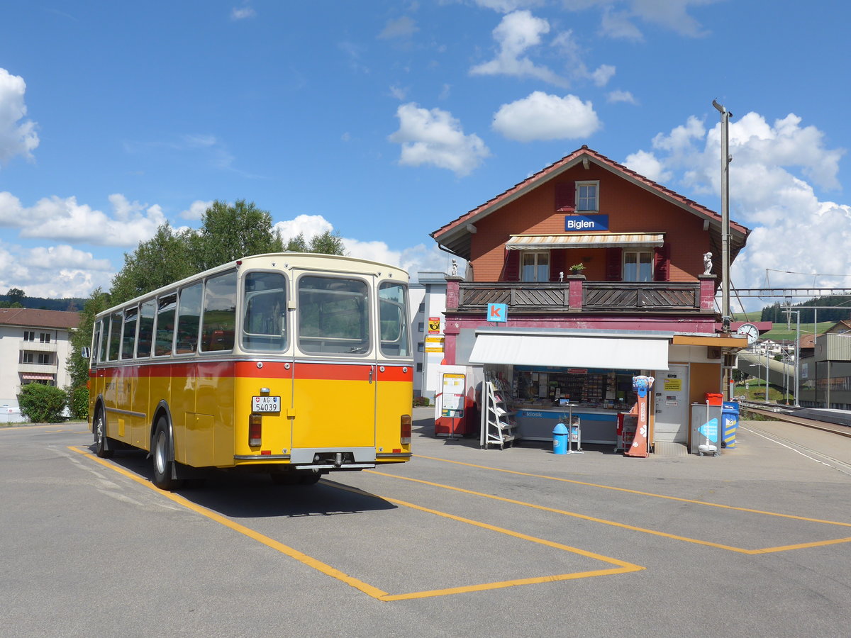 (207'530) - Birchler, Remetschwil - AG 54'039 - FBW/T�scher (ex Gerber, Winkel; ex Eggenberger, M�riken; ex Tanner, Bubendorf; ex P 24'803) am 7. Juli 2019 beim Bahnhof Biglen