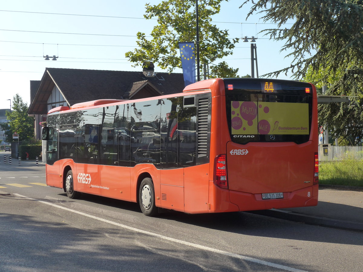 (208'401) - RBS Worblaufen - Nr. 8/BE 535'308 - Mercedes am 4. August 2019 beim Bahnhof G�mligen