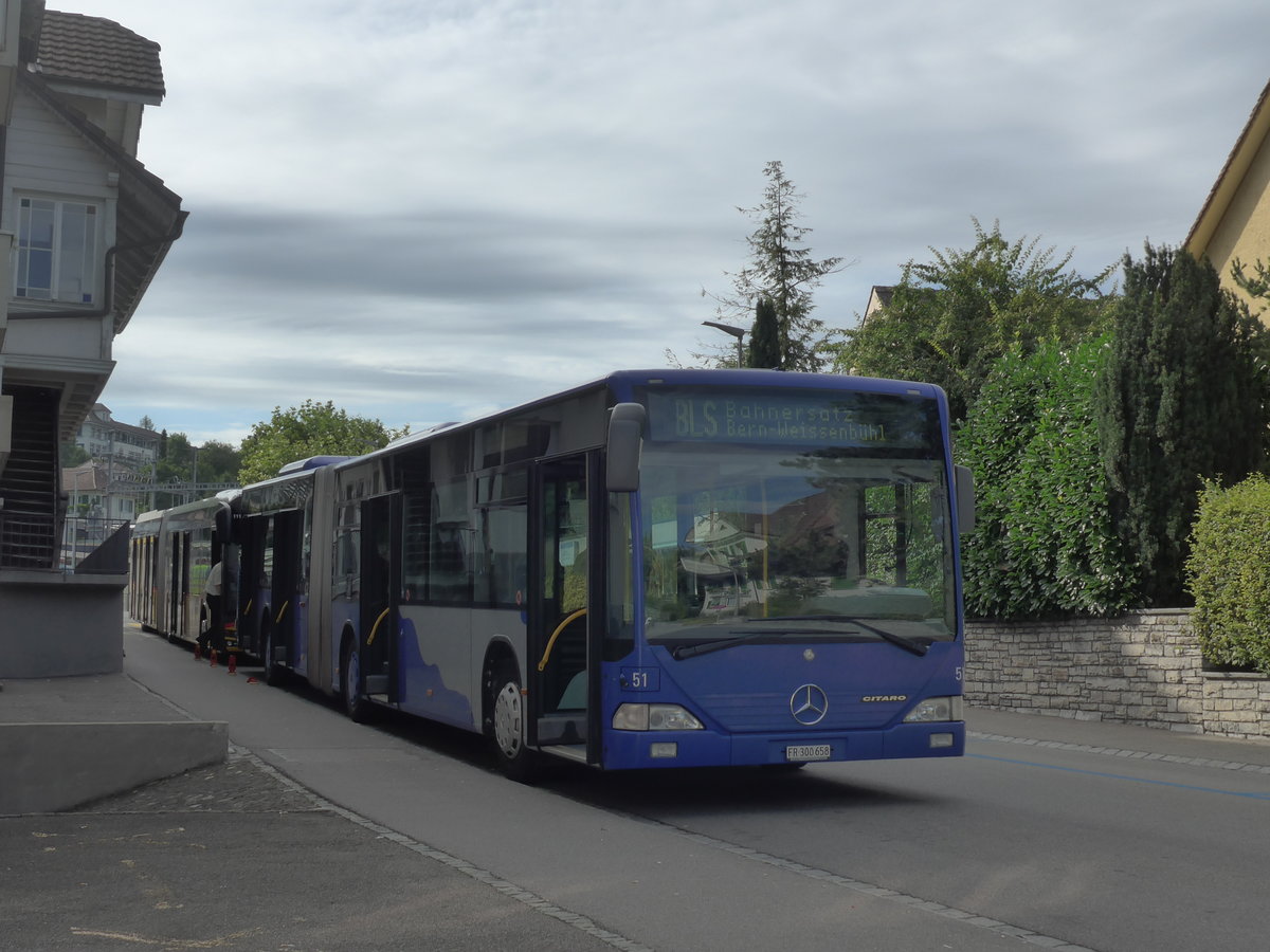 (208'582) - VZO Gr�ningen - Nr. 51/FR 300'658 - Mercedes am 10. August 2019 beim Bahnhof Belp (Einsatz Intertours)