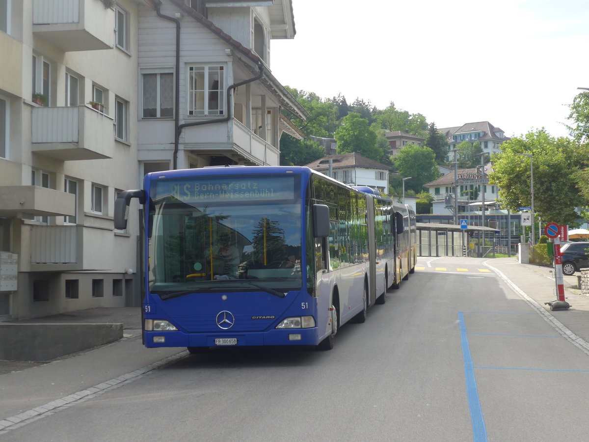 (208'583) - VZO Gr�ningen - Nr. 51/FR 300'658 - Mercedes am 10. August 2019 beim Bahnhof Belp (Einsatz Intertours)