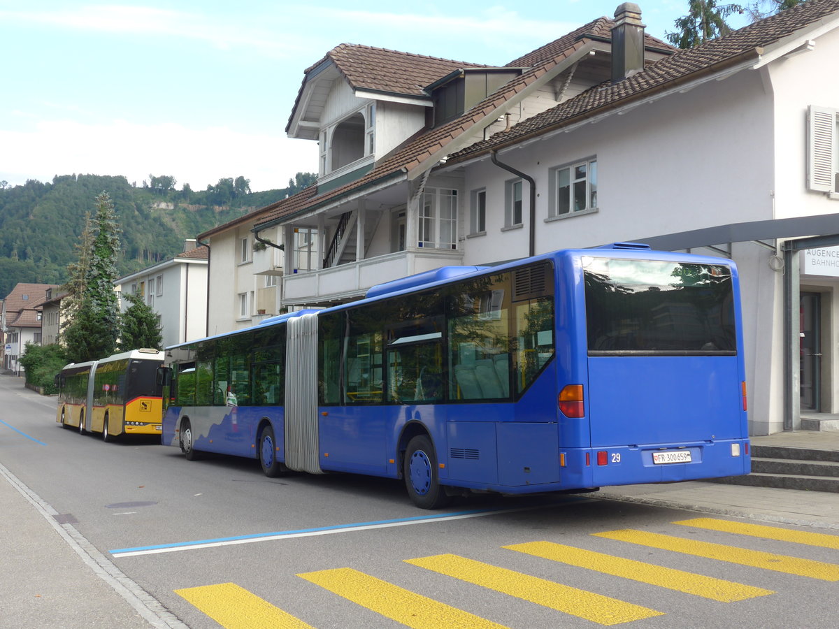 (208'591) - VZO Gr�ningen - Nr. 29/FR 300'659 - Mercedes am 10. August 2019 beim Bahnhof Belp (Einsatz Intertours)