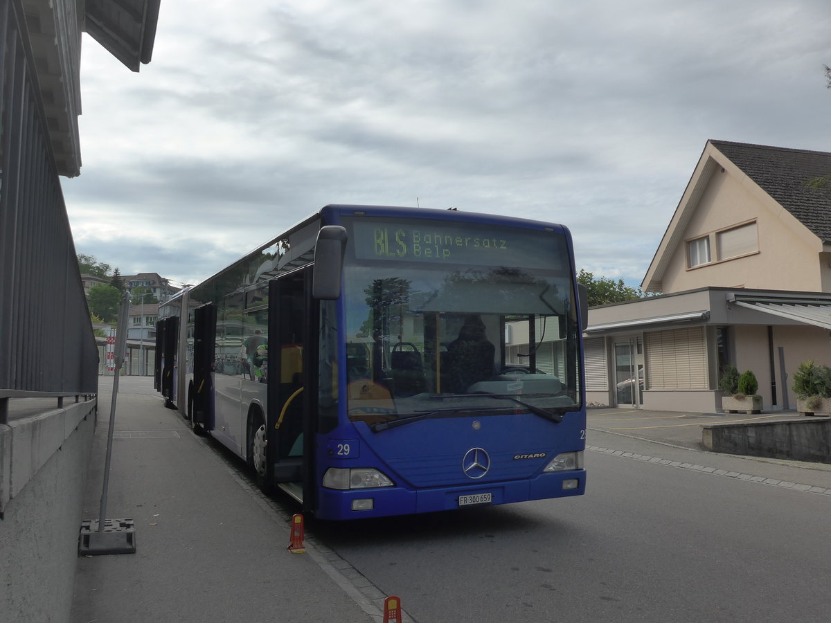 (208'592) - VZO Gr�ningen - Nr. 29/FR 300'659 - Mercedes am 10. August 2019 beim Bahnhof Belp (Einsatz Intertours)