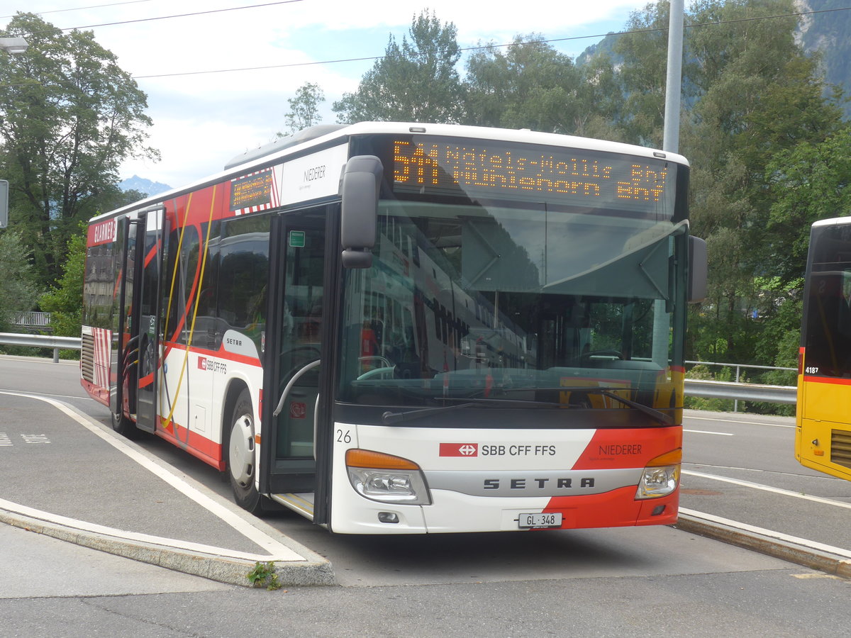 (208'768) - Niederer, Filzbach - Nr. 26/GL 348 - Setra am 17. August 2019 beim Bahnhof Ziegelbr�cke