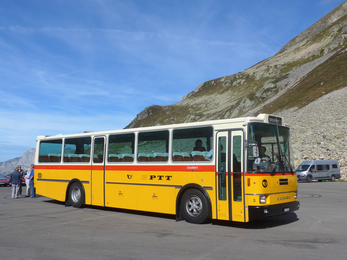(209'759) - Kolb, Grasswil - Nr. 3/BE 93'915 - Saurer/R&J (ex Schmocker, Stechelberg Nr. 3; ex Schmocker, Stechelberg Nr. 1; ex Gertsch, Stechelberg Nr. 1) am 22. September 2019 in Susten, Passh�he