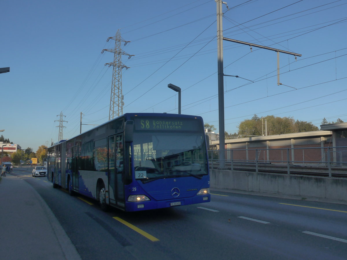 (210'350) - VZO Gr�ningen - Nr. 29/FR 300'659 - Mercedes am 14. Oktober 2019 beim Bahnhof Zollikofen (Einsatz Intertours)