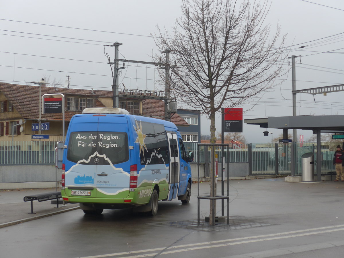 (212'845) - Bernmobil, Bern - Nr. 501/BE 416'501 - Mercedes (ex Mattli, Wassen) am 9. Dezember 2019 beim Bahnhof M�nsingen