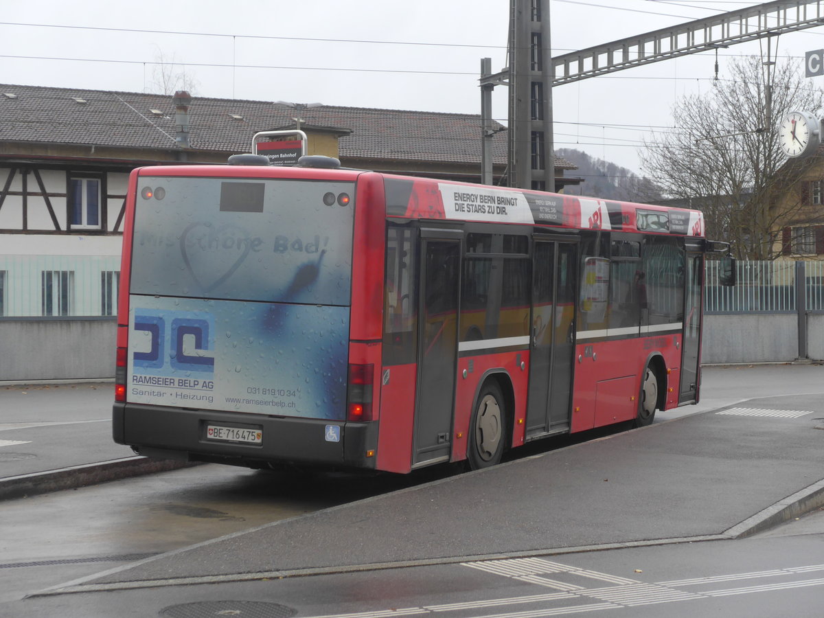 (212'853) - Bernmobil, Bern - Nr. 475/BE 716'475 - MAN/G�ppel (ex Peyer, Niderwangen Nr. 75) am 9. Dezember 2019 beim Bahnhof M�nsingen