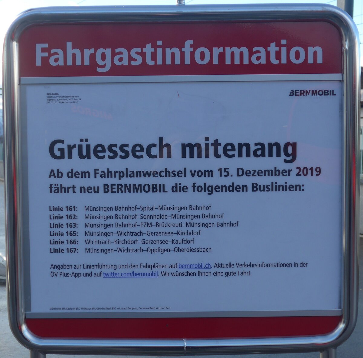 (212'905) - Bernmobil-Fahrgastinformation am 14. Dezember 2019 beim Bahnhof M�nsingen