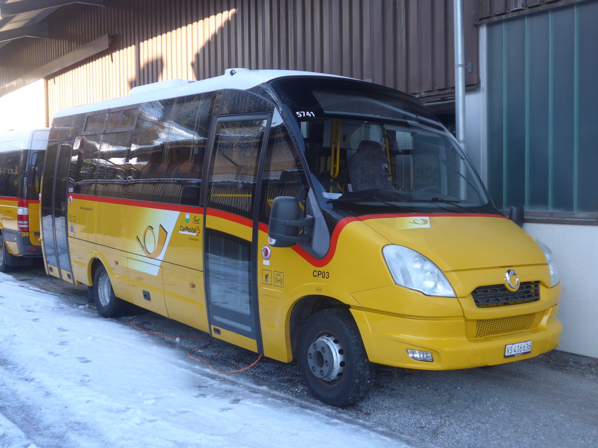 (213'294) - PostAuto Wallis - VS 416'636 - Irisbus/Rosero (ex TPC Aigle Nr. CP03) am 2. Januar 2020 in Gstaad, Garage K�bli