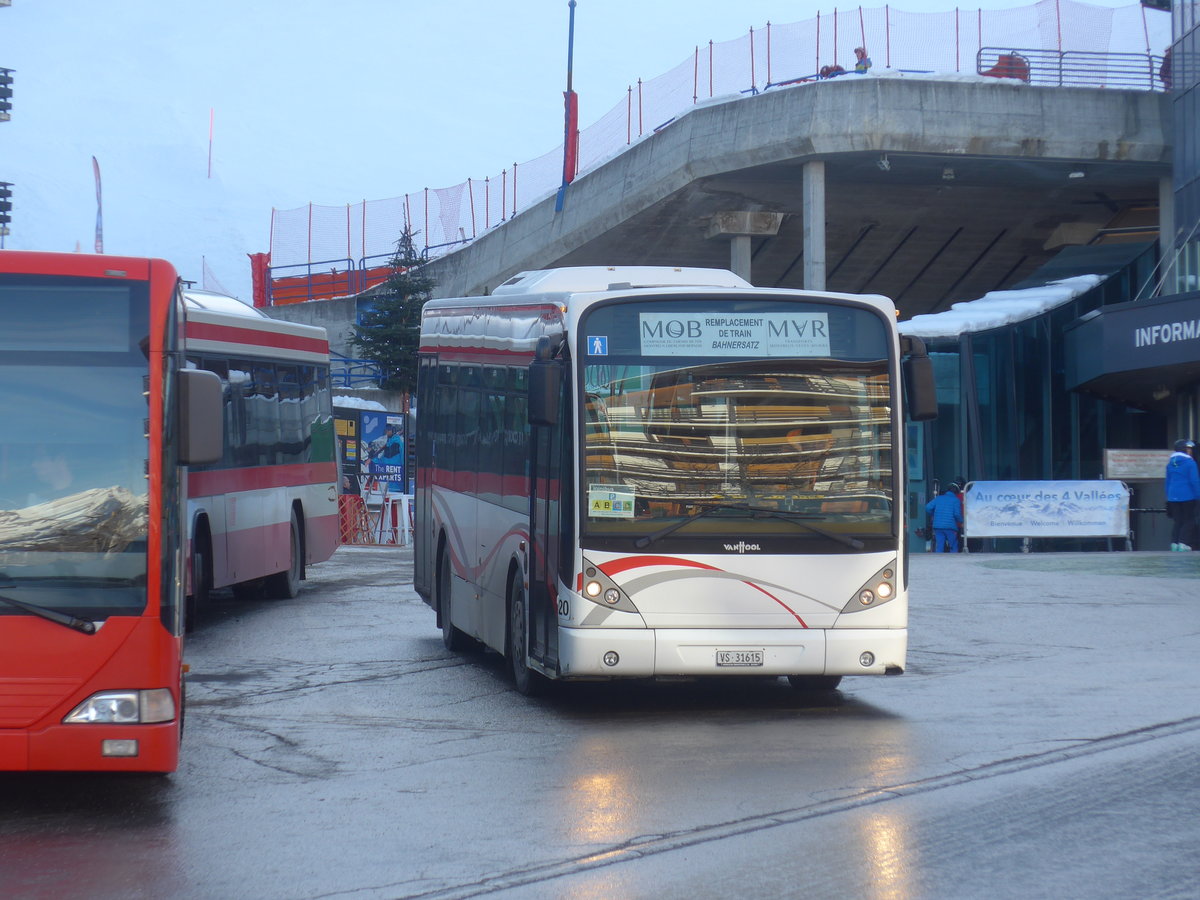 (213'337) - Lathion, Sion - Nr. 20/VS 31'615 - Van Hool (ex CAM Monaco/MC) am 4. Januar 2020 in Haute-Nendaz, T�l�cabine