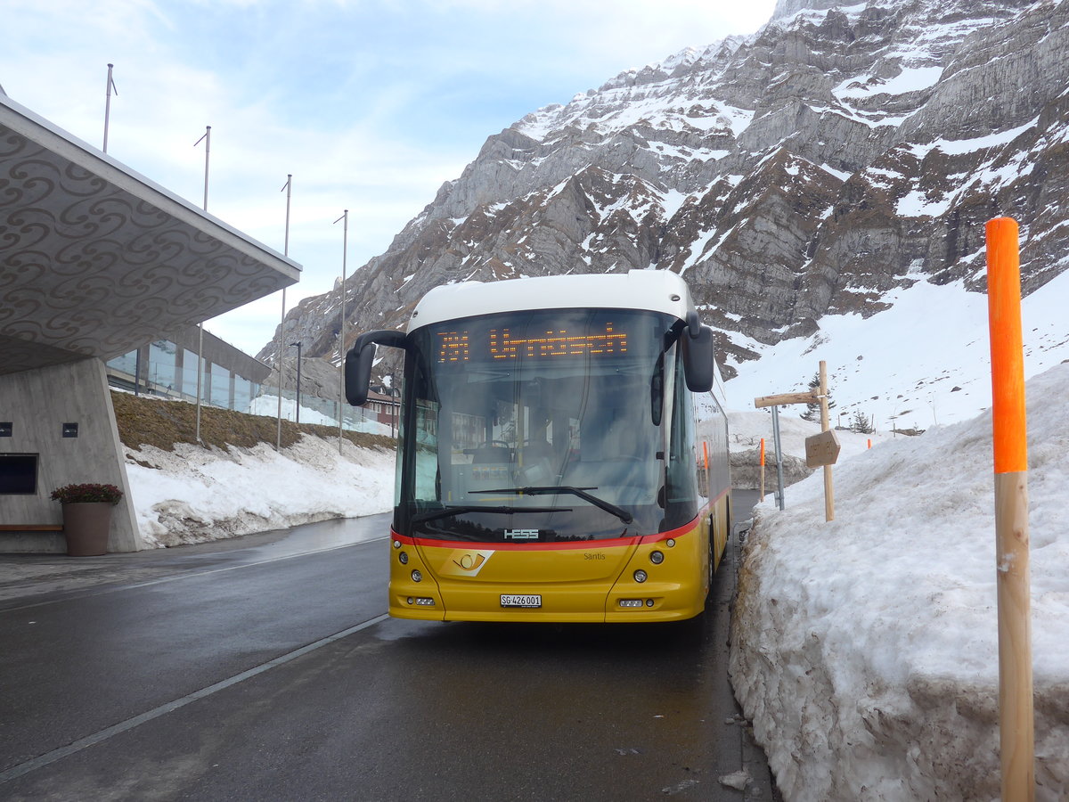 (214'017) - PostAuto Ostschweiz - SG 426'001 - Hess am 1. Februar 2020 in Schw�galp, S�ntis-Schwebebahn