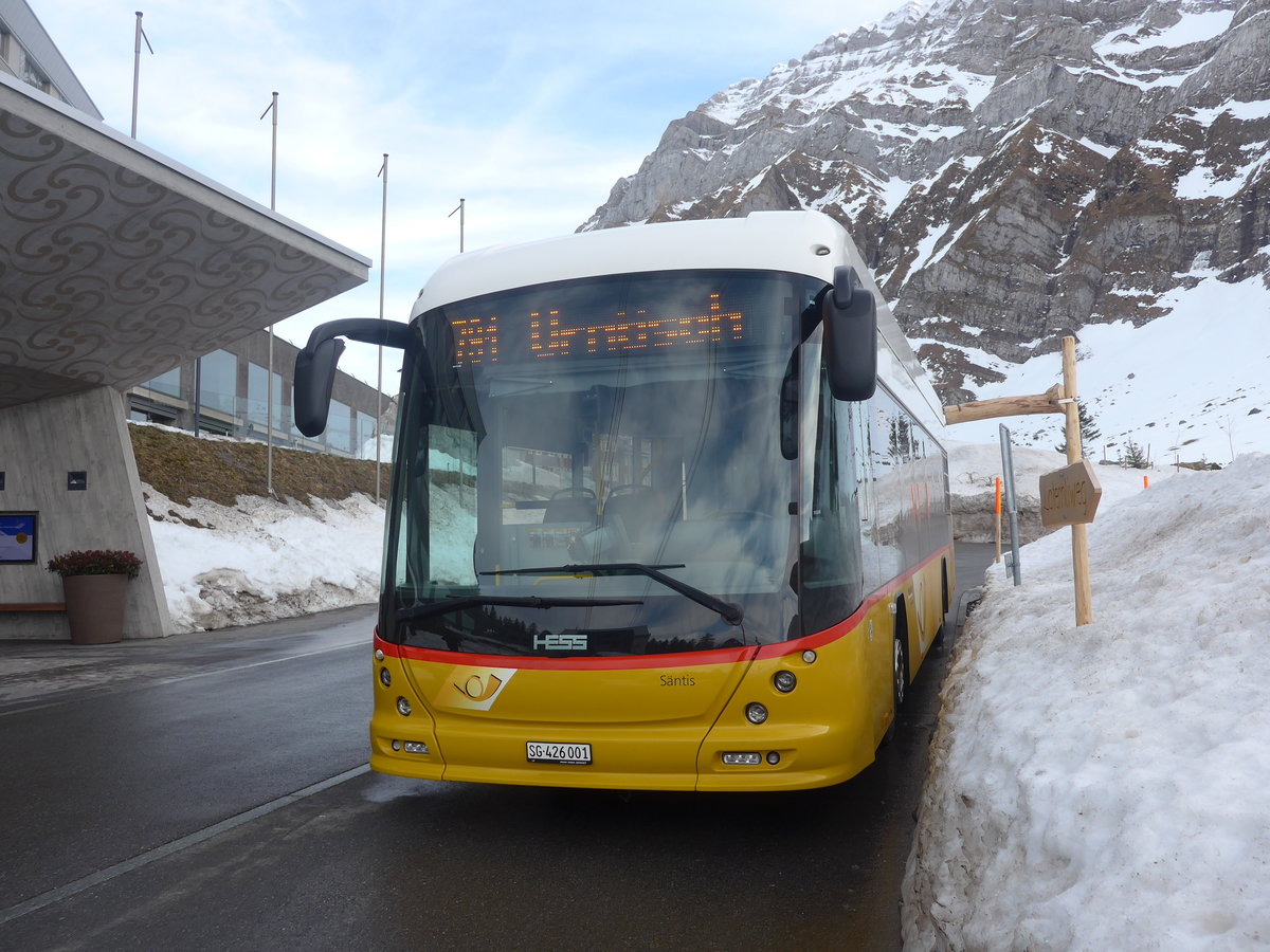 (214'018) - PostAuto Ostschweiz - SG 426'001 - Hess am 1. Februar 2020 in Schw�galp, S�ntis-Schwebebahn