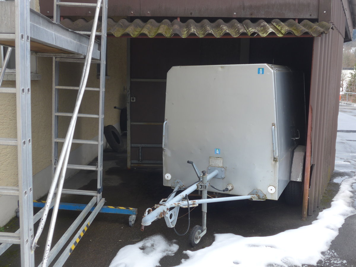 (214'045) - Bischof, Neu St. Johann - SG 201'700 - Gowa/AW PTT/Gangloff Gep�ckanh�nger (ex P 30'056) am 1. Februar 2020 in Nesslau, Postgarage